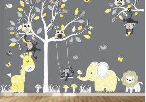 Elephant Wall Mural Nursery Jungle Wall Decal Tree Giraffe Elephant Monkey Nursery Wall