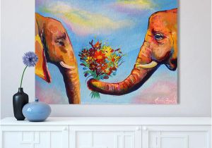 Elephants On the Wall Murals 2019 Wall Art for Living Room Colorful Elephant Couple Flowers Animal Painting Canvas Oil Painting No Frame From Cocoart2016 $26 77