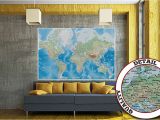 Environmental Graphics Giant World Map Wall Mural Dry Erase Surface Mural – World Map – Wall Picture Decoration Miller Projection In Plastically Relief Design Earth atlas Globe Wallposter Poster Decor 82 7 X 55