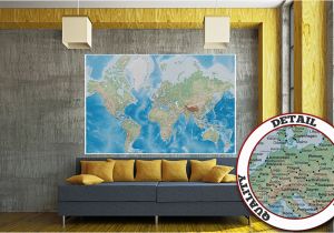 Environmental Graphics Giant World Map Wall Mural Dry Erase Surface Mural – World Map – Wall Picture Decoration Miller Projection In Plastically Relief Design Earth atlas Globe Wallposter Poster Decor 82 7 X 55