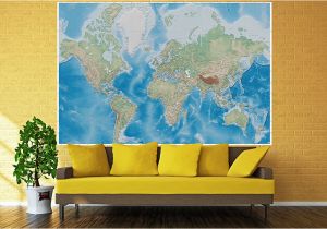 Environmental Graphics Giant World Map Wall Mural Mural – World Map – Wall Picture Decoration Miller Projection In Plastically Relief Design Earth atlas Globe Wallposter Poster Decor 82 7 X 55