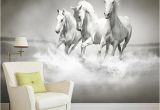 Equestrian Wall Mural Beautiful Hd White Horse Running 3d Stereo Mural Wallpaper