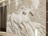 Equestrian Wall Mural Custom Mural Wallpaper 3d Stereo Relief White Horse Wall