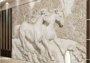 Equestrian Wall Mural Custom Mural Wallpaper 3d Stereo Relief White Horse Wall