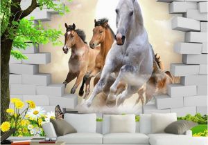 Equestrian Wall Mural Custom Wallpaper 3d Stereo Horse Broken Wall Mural Brick Wall