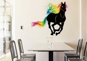 Equestrian Wall Mural Sk9054 Running Horse Wall Sticker 3d Colorful Horse Tail Wall Decals