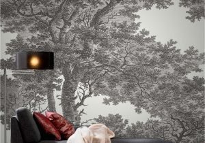 Etched Arcadia Wall Mural Tree Wallpaper Black and White Wallpaper Passepartout
