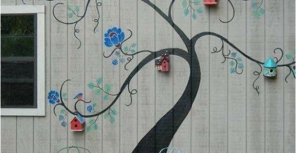 Exterior Murals Outdoor Wall Murals Tree Mural Brightens Exterior Wall Of Outbuilding or Home