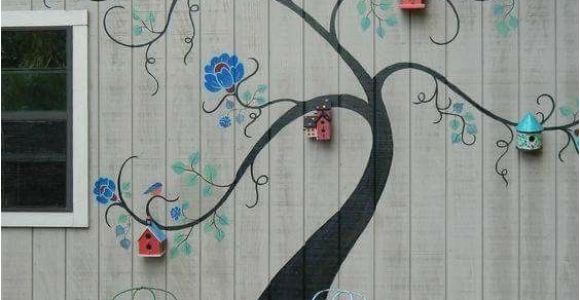 Exterior Wall Mural Designs Tree Mural Brightens Exterior Wall Of Outbuilding or Home