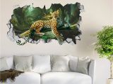 Fabric Mural Wall Art 3d forest Leopard Roar 44 Wall Murals Wall Stickers Decal