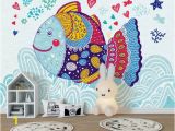 Fabric Mural Wall Art Kids Wallpaper Cartoon Fish Wall Mural Abstract Fish Drawing Wall Art Childroom Baby Room