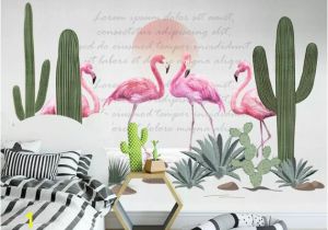 Fabric Mural Wall Art Kids Wallpaper Flamingo Wall Mural Cactuses Wall Art Sunrise Landscape Wall Decor Girls Boys Bedroom Childroom