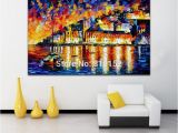 Fabric Mural Wall Art Palette Knife Oil Painting Water City Architecture Castle Cityscape Mural Art Picture Canvas Prints Home Living Hotel Fice Wall Decor