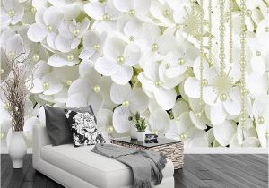 Fabric Murals for Walls Custom Mural Wallpaper 3d White Pearl Jewelry Flowers Wall Cloth