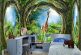 Fairy forest Wall Murals 3d Stereo Fantasy Fairy forest Tree Animal House theme Murals