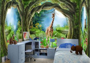 Fairy forest Wall Murals 3d Stereo Fantasy Fairy forest Tree Animal House theme Murals
