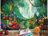 Fairy forest Wall Murals Custom Mural Wallpaper 3d Cartoon Fairy forest Mushroom Path Wall