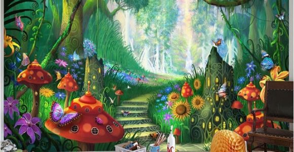 Fairy forest Wall Murals Custom Mural Wallpaper 3d Cartoon Fairy forest Mushroom Path Wall