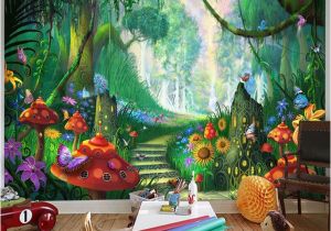 Fairy Garden Mural Custom Mural Wallpaper 3d Cartoon Fairy forest Mushroom Path Wall