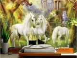 Fairytale Murals Fantasy Fairy forest Unicorn White Horse Castle Mural European Style