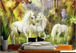 Fairytale Murals Fantasy Fairy forest Unicorn White Horse Castle Mural European Style