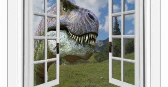 Fake Window Wall Mural T Rex Dinosaur View Mural Fake Window Wall Decal