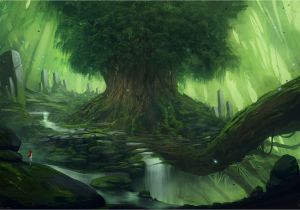 Fantasy forest Wall Mural Giant Tree Waterfall