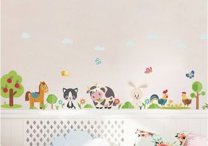 Farm Animal Wall Murals Lovely Animals Farm Wall Stickers for Home Decoration Kids Room Bedroom Cow Horse Pig Chicken Mural Art Pvc Wall Decals Tree Wall Stickers Tree Wall