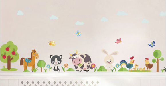 Farm theme Wall Mural Lovely Animals Farm Wall Stickers for Home Decoration Kids Room Bedroom Cow Horse Pig Chicken Mural Art Pvc Wall Decals Tree Wall Stickers Tree Wall