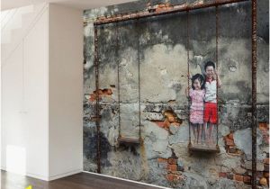 Faux Stone Wall Murals Swing Set Street Art Wall Mural Decal In 2019