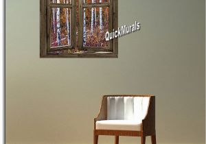 Faux Window Murals Wilderness Cabin Window Peel and Stick 1 Piece Canvas Wall Mural