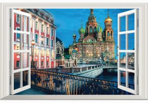 Faux Window Wall Murals 3d View City Scenery Window Wall Stickers for Home Living