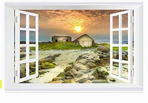 Faux Window Wall Murals Amazon Shobrilf Sunset On the Cottage Nature