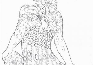 Female Tattoo Coloring Pages Girl with the Peacock Tattoo by Sanieaviantart Free