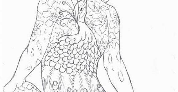 Female Tattoo Coloring Pages Girl with the Peacock Tattoo by Sanieaviantart Free