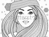 Female Tattoo Coloring Pages Young Beautiful Girl with Long Hair In Knitted Hat Tattoo