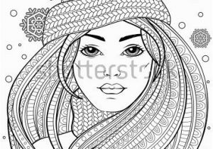 Female Tattoo Coloring Pages Young Beautiful Girl with Long Hair In Knitted Hat Tattoo