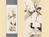 Feng Shui Wall Murals Us $43 74 Off 30x120cm Chinese Silk Watercolor Flower Bird Ink Art Hok Crane Plum Blossom Feng Shui Wall Picture Framed Scroll Canvas Painting W