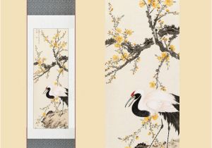 Feng Shui Wall Murals Us $43 74 Off 30x120cm Chinese Silk Watercolor Flower Bird Ink Art Hok Crane Plum Blossom Feng Shui Wall Picture Framed Scroll Canvas Painting W