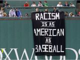 Fenway Park Green Monster Wall Mural Racism is as American as Baseball Fenway Park Fans Sign