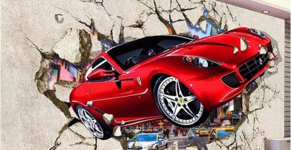 Ferrari Wall Mural Custom Mural Wallpaper 3d Red Car Broken Wall Wallpaper