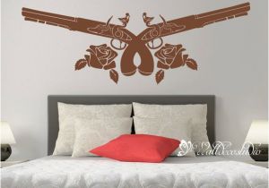 Fighter Jet Wall Mural Guns Weapon and Roes Wall Decal Bedroom Living Wall Decal Military Pistol Rose Flower Birds Kid Bedroom Wall Sticker Vinyl Mural Art Decor