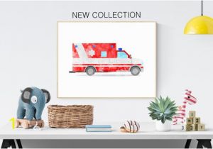 Fire Truck Wall Murals Ambulance Watercolor Print Rescue Printable Emergency Car Wall Art Rescue Truck Print Rescue Vehicle Print Boy Bedroom Wall Art