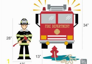 Fire Truck Wall Murals Fireman with Fire Truck & Fire Hydrant Vinyl Wall Decals Children S Room or Playroom Wall Sticker