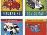 Fire Truck Wall Murals Popular Fire Truck Ambulance Helicopter and Police Car Great for A Childs Room or Nursery Four 8x8in Poster Print Blue Red Yellow Green