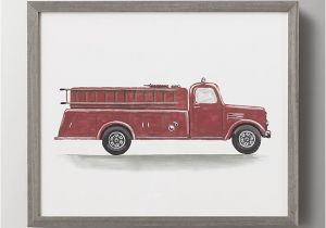 Fire Truck Wall Murals Watercolor Vintage Vehicle Art Fire Engine