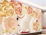 Floral Wall Murals Canada Custom Any Size New Custom 3d Beautiful Golden Rose 3d Tv Wall Mural Wall Papers for Tv Backdrop High Resolution Widescreen Wallpaper High Resolution