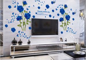 Flower Wall Murals Stickers wholesale Blue Flower Mural Rose 3d Wall Stickers Mural Wallpaper for sofa Tv Background Room Murals Flower Wall Decal Flower Wall Decals From