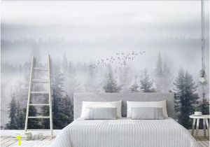 Foggy forest Wall Mural Misty forest Wallpaper Removable Mural Monogrammed Tree Wall Paper Bedroom Wall Mural Entryway Wall Decor Gray Foggy Mountain Wallpaper