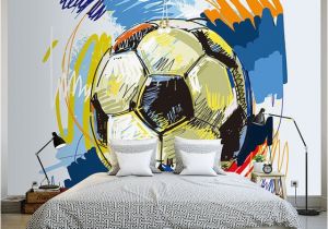 Football Murals for Bedrooms Modern Fashion Hand Painted Graffiti Football Wallpaper Custom Mural